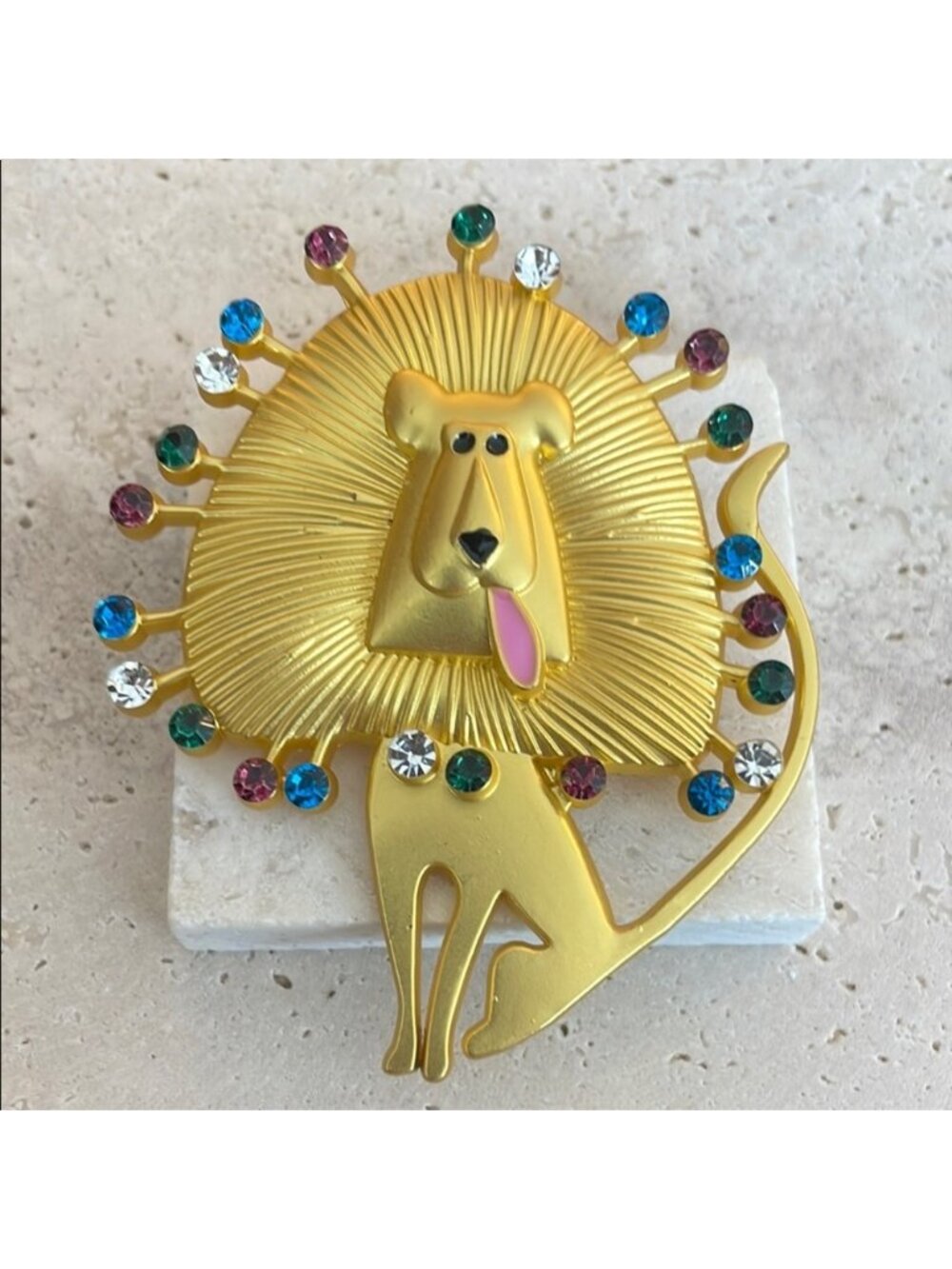 Saks Fifth Avenue Gold Lion Brooch with Multicolor Accents